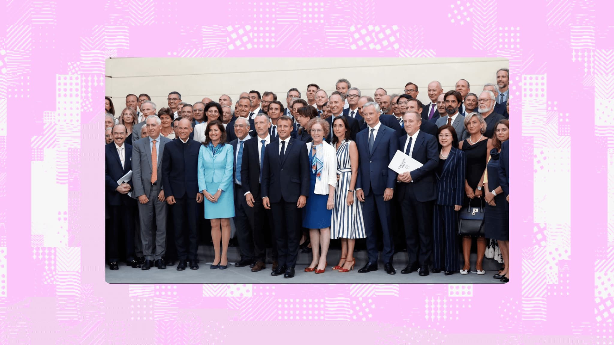 Representatives from brands participating in the Fashion Pact agreement