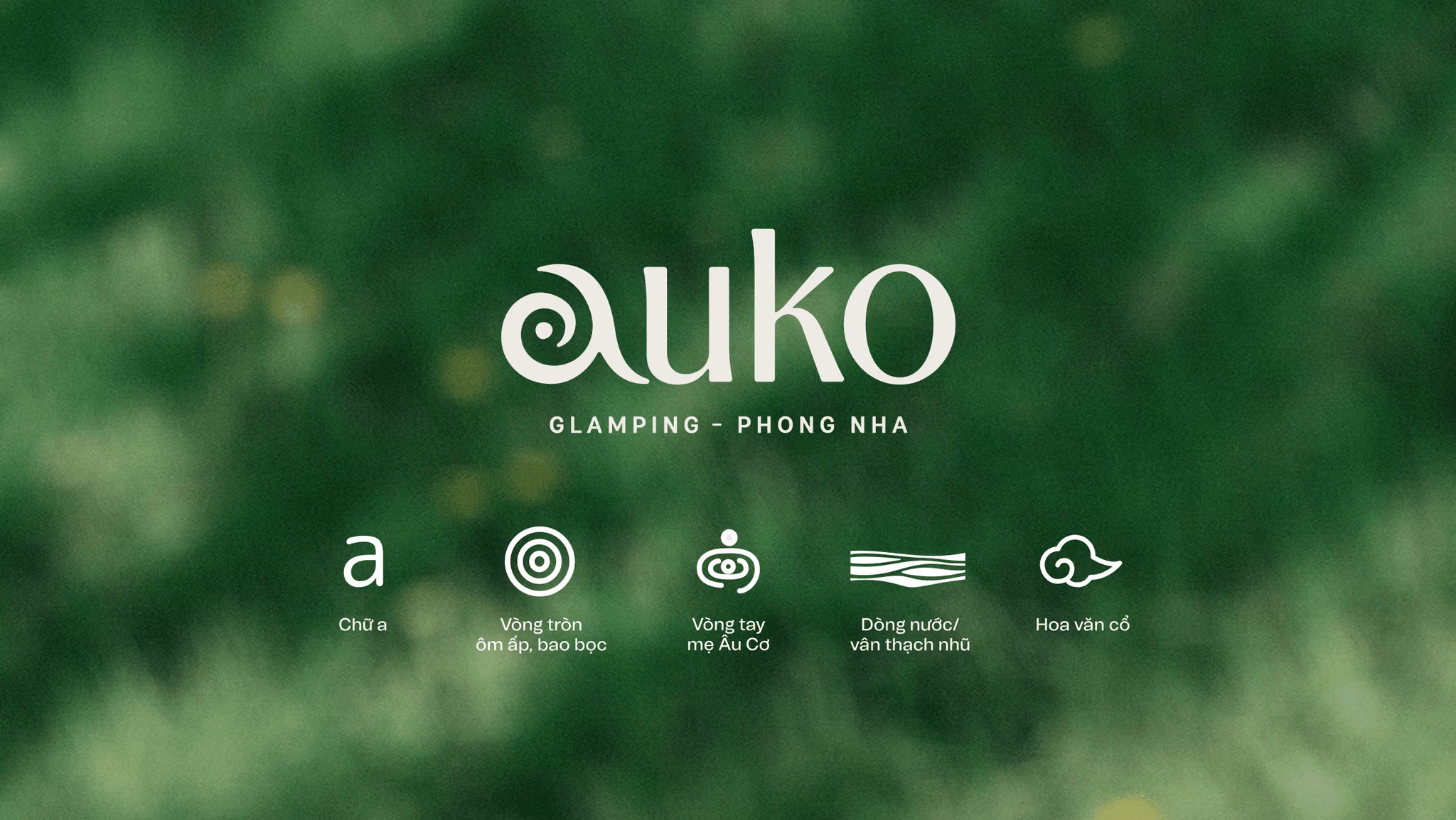 Auko logo with a nature-inspired design, featuring text and symbols related to glamping in Phong Nha.