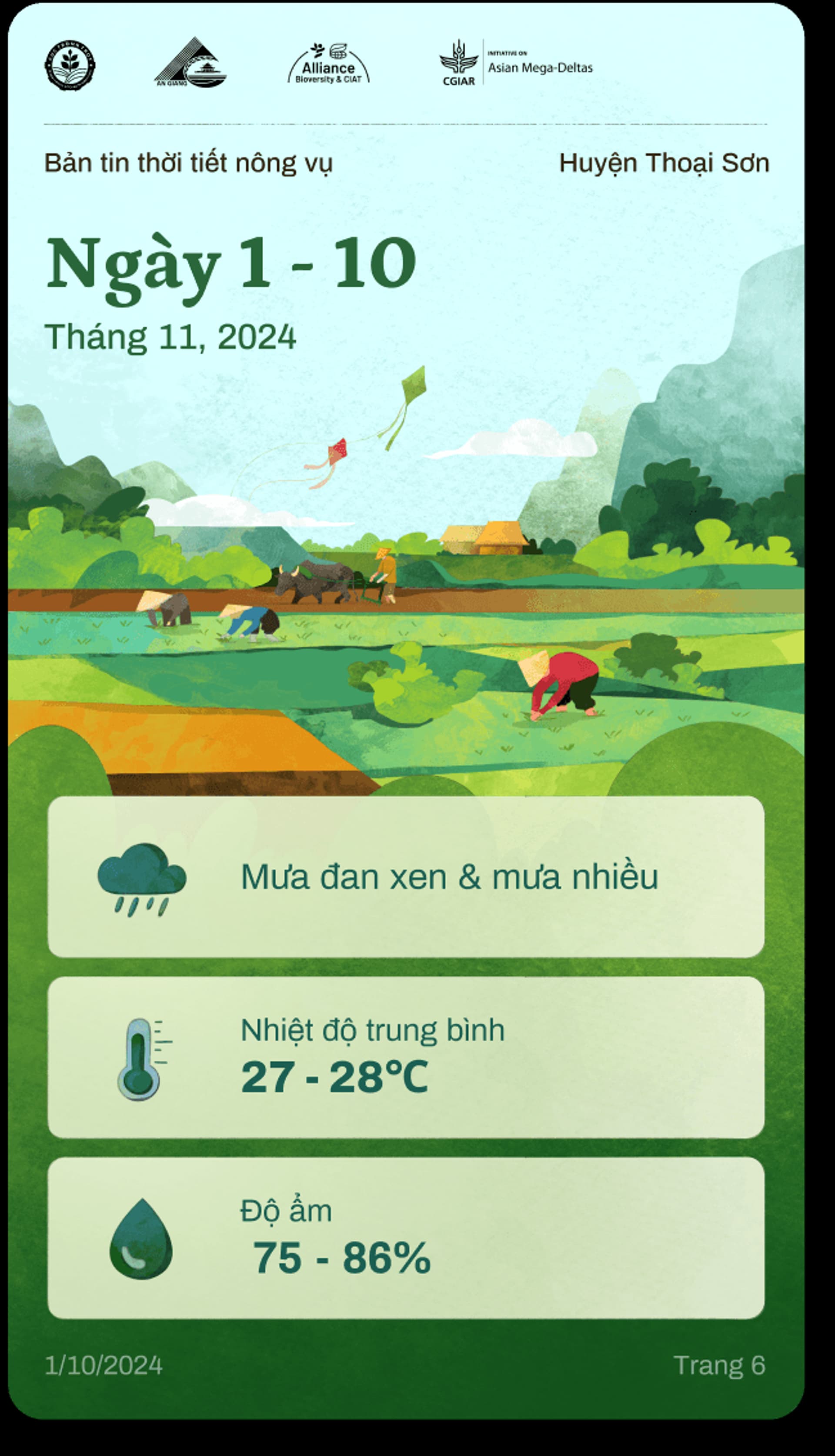 Weather forecast for Huyen Thoai Son, November 1-10, 2024, with temperature and humidity details.