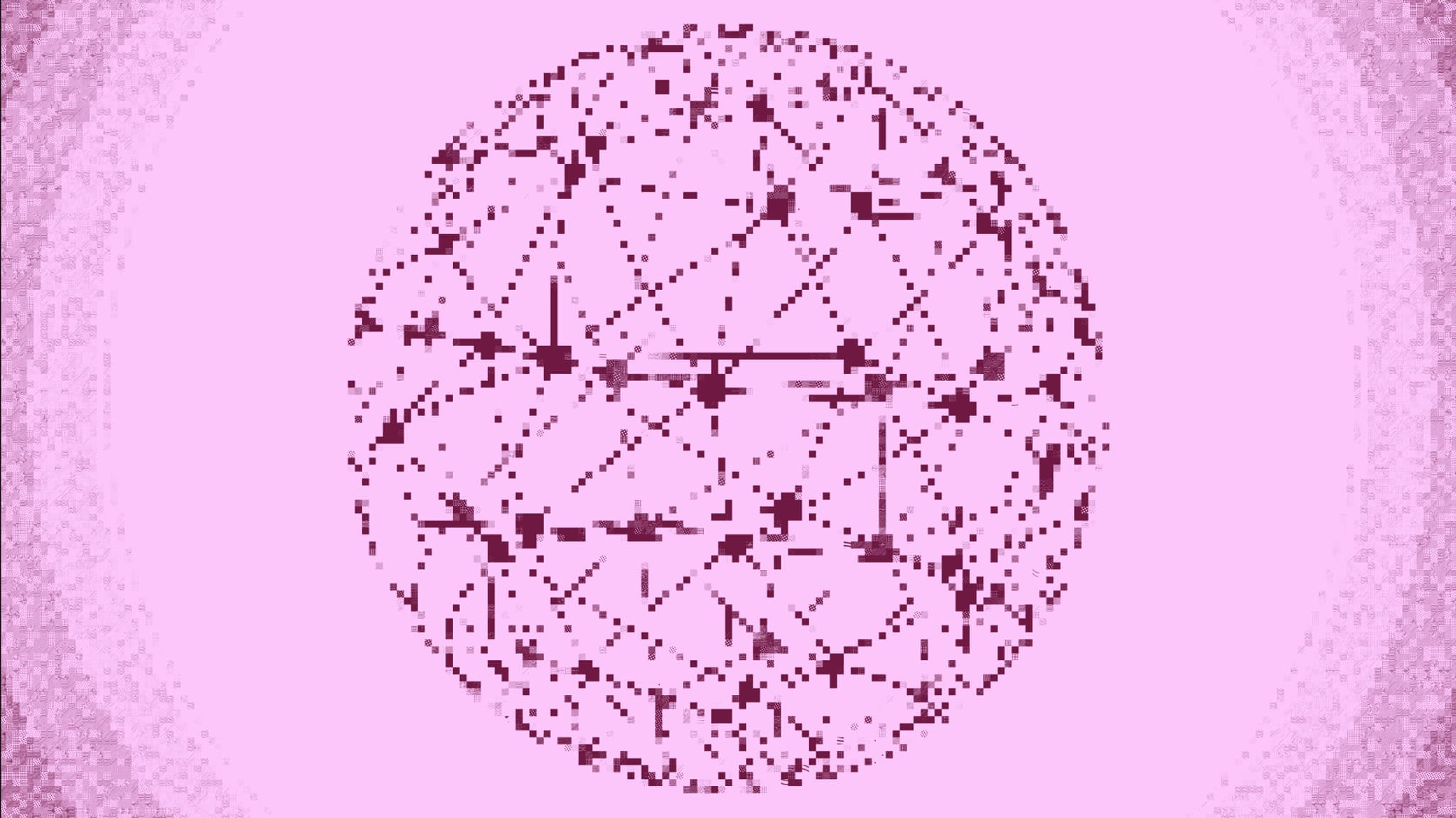 Abstract spherical network design illustrating connections and cohesion, set against a soft pink background.