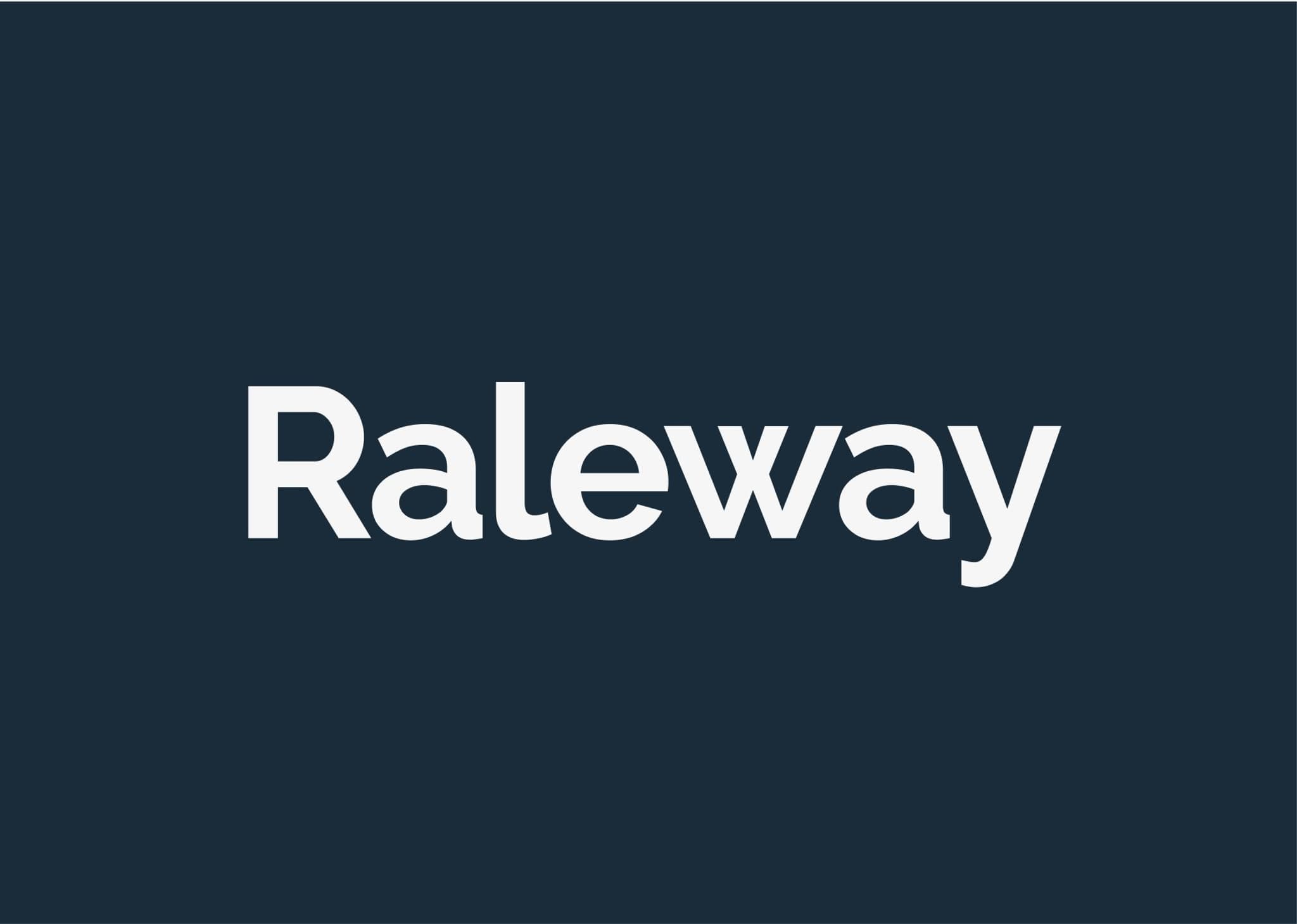 Stylish logo featuring the name "Raleway" in bold, modern typography on a dark background.