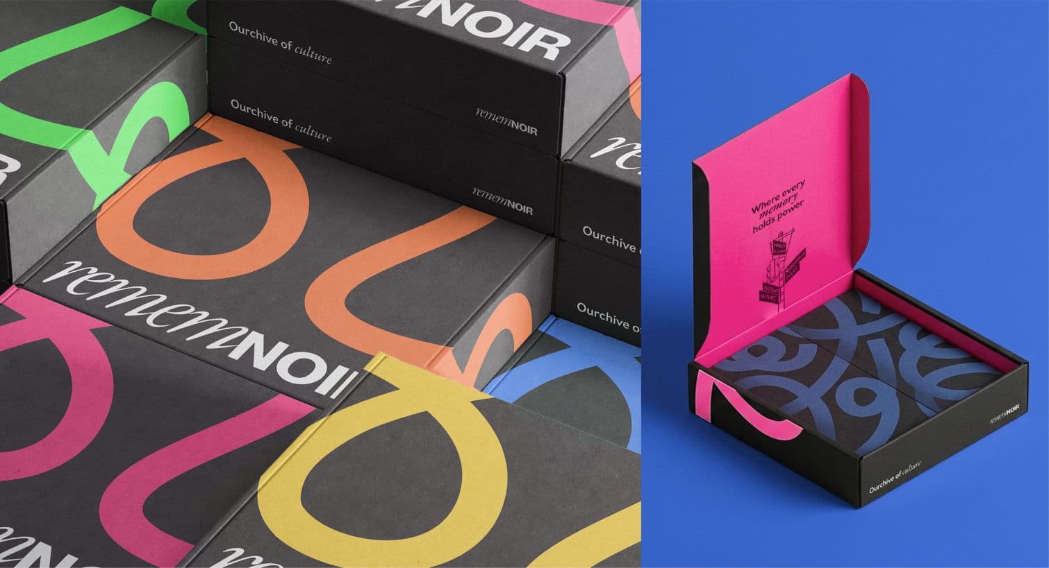 NOIR time4NOIR wallet and smartphone accessory boxes with colorful branded packaging display