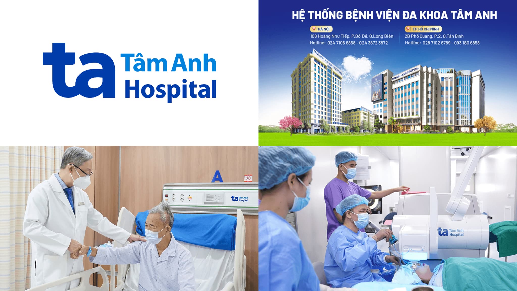 Tâm Anh Hospital logo and showcasing modern facilities and healthcare services.