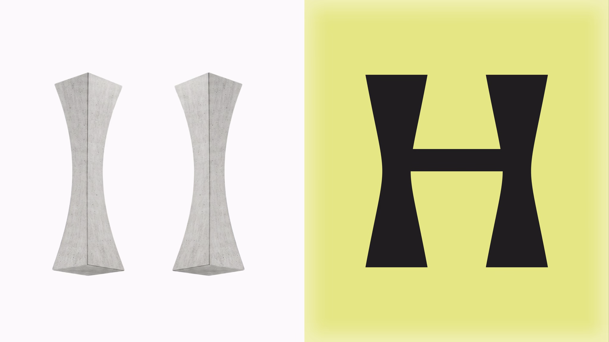 Iconography V2 abstract black and white letter H shapes on lime green background, modern graphic design