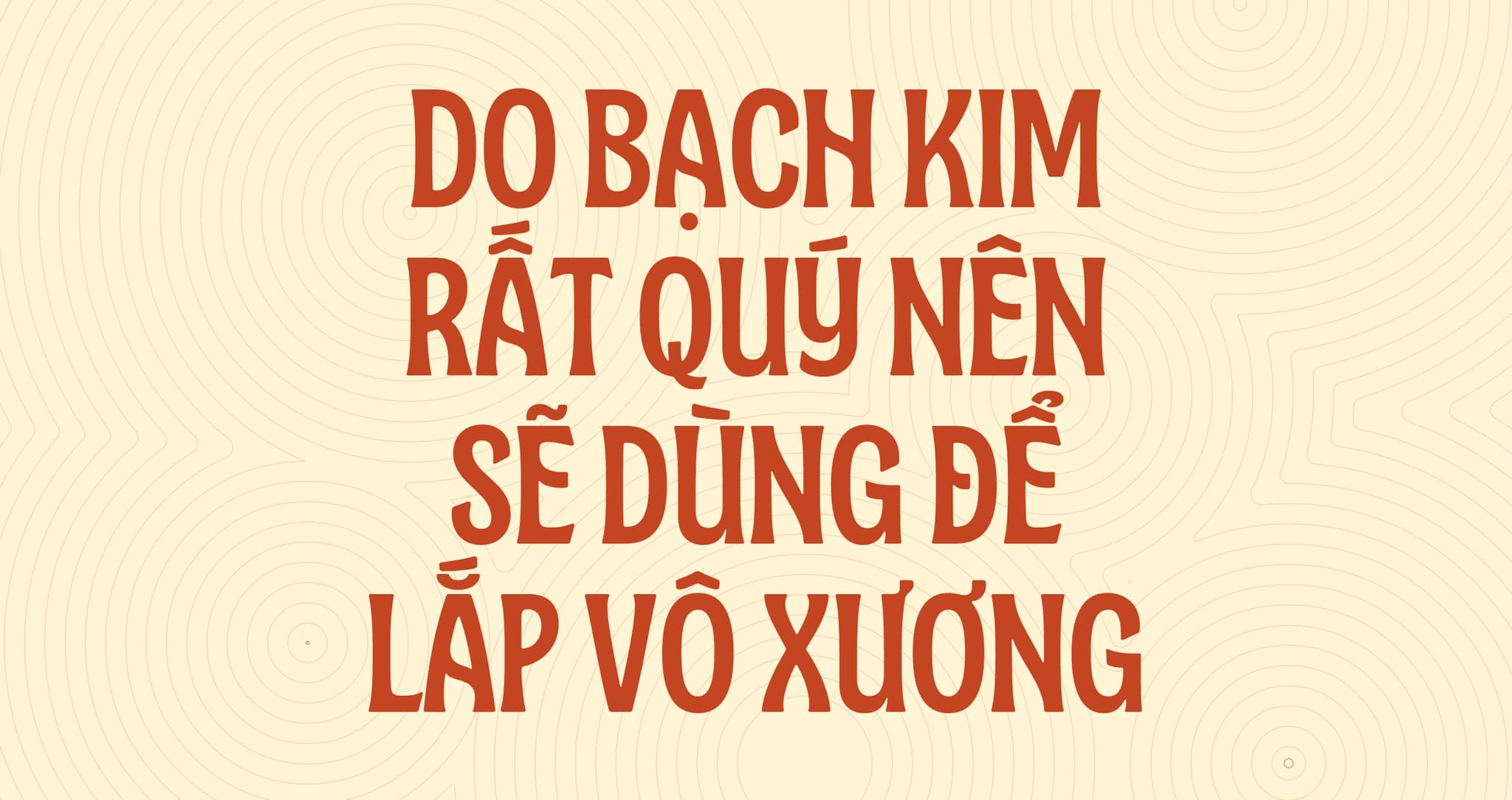 Text design featuring a Vietnamese phrase: "Do bạch kim rất quý nên sẽ dùng để lắp vỏ xuống."