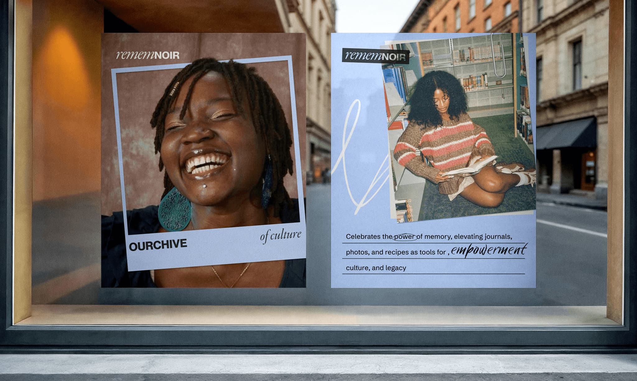 Promotional mockup featuring diverse women, celebrating culture, empowerment, and personal storytelling in an urban setting.