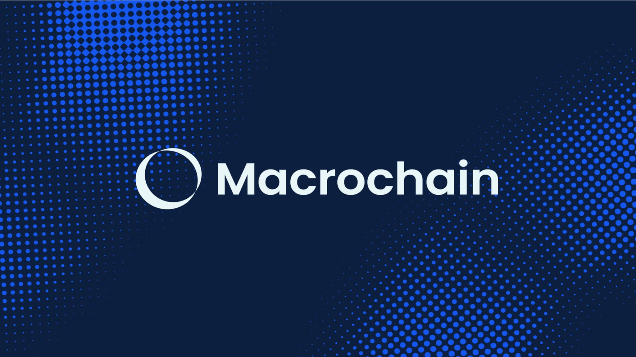 Blue-themed logo featuring the word "Macrochain" with a circular design element. Ideal for branding and tech-related content.