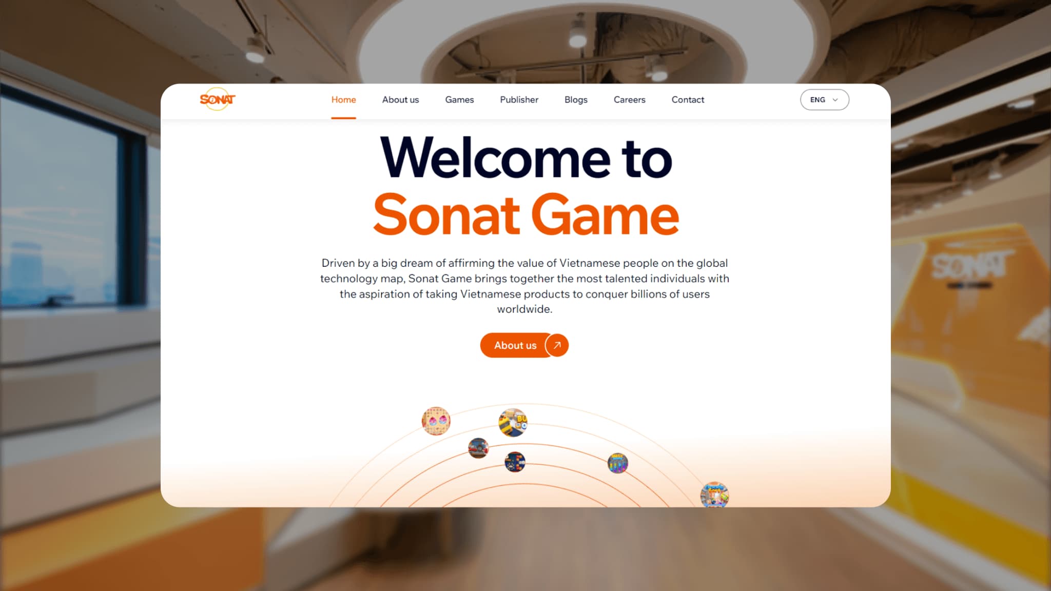 Welcome to Sonat Game homepage, showcasing their mission to uplift Vietnamese talent in global technology.