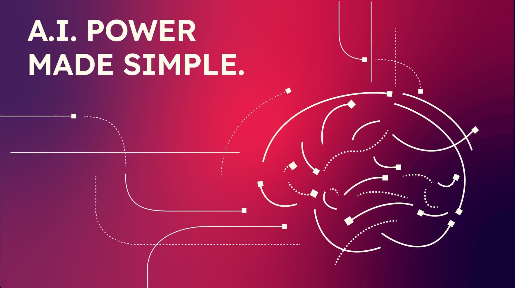 Abstract graphic design featuring a brain with interconnected lines and the text "A.I. Power Made Simple." in bold.