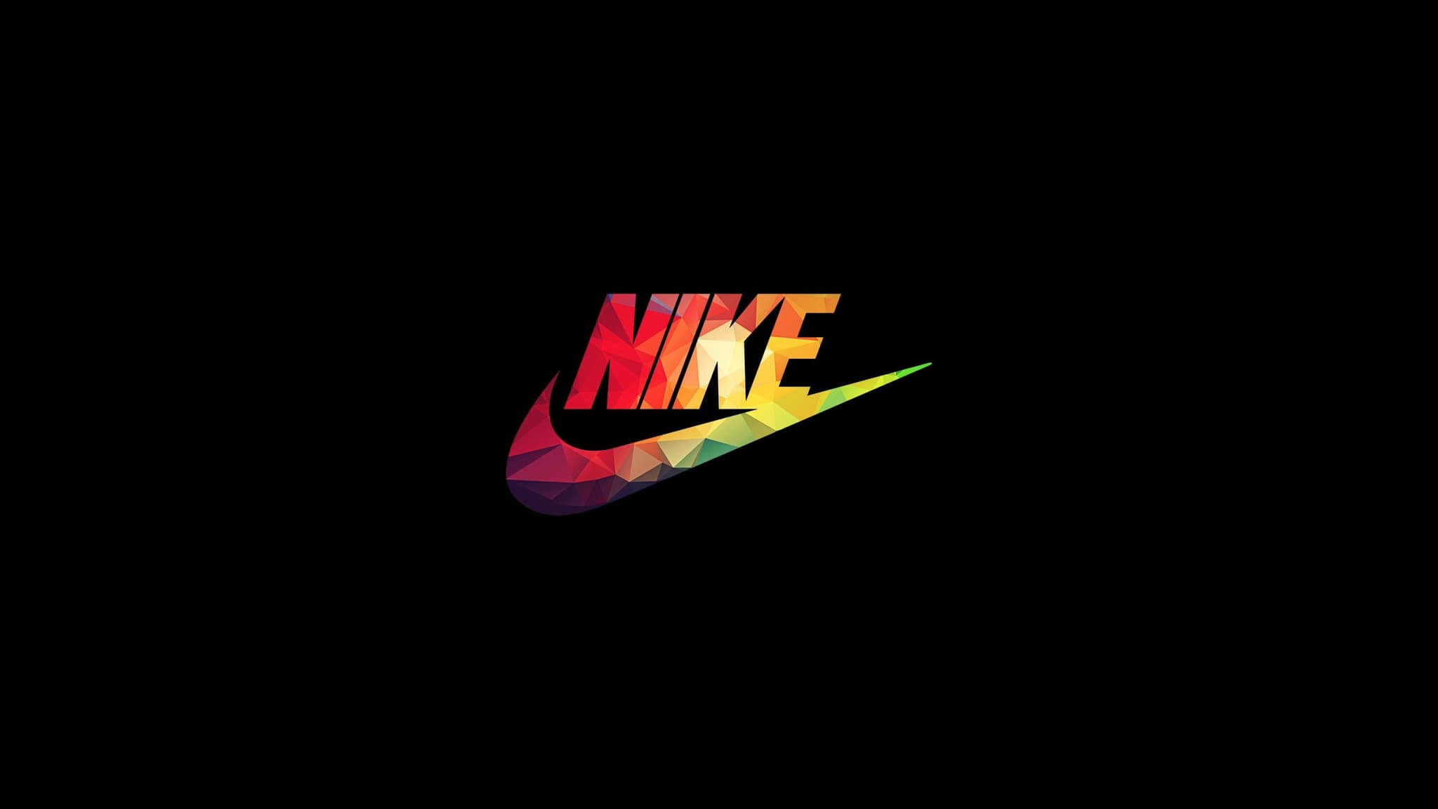 Colorful Nike logo featuring a geometric design on a black background, ideal for sports and apparel branding.
