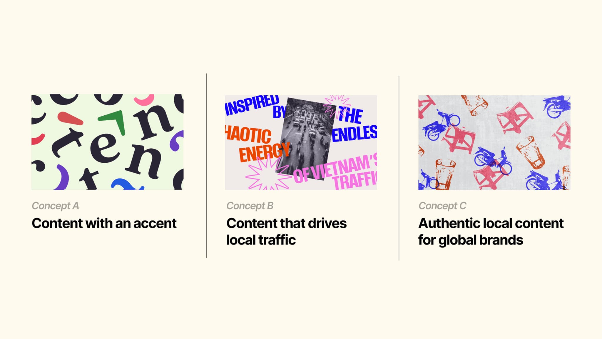 Three concept directions developed by CDA for the WCC branding project.