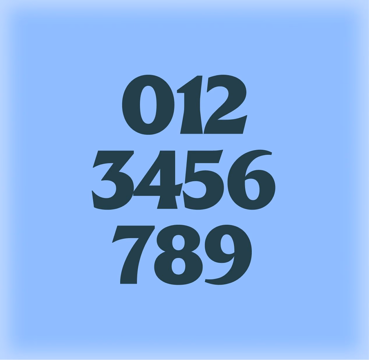Blue background with large dark-green numbers “012 3456 789” in bold typography