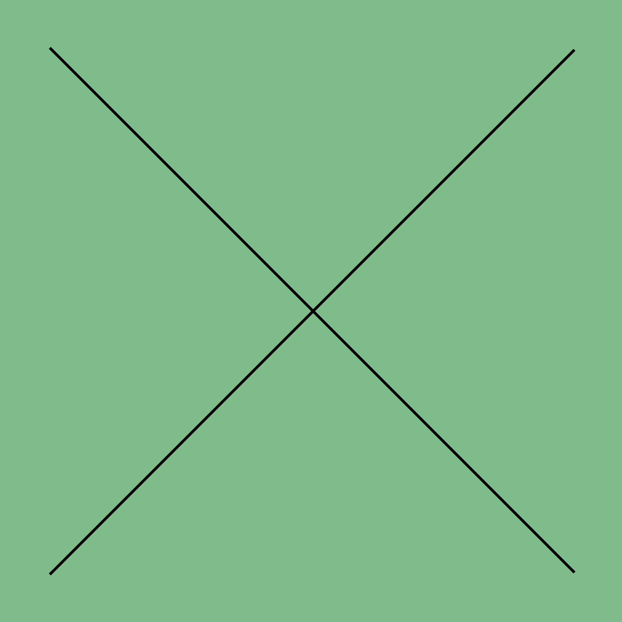 Black diagonal X symbol on a muted green background