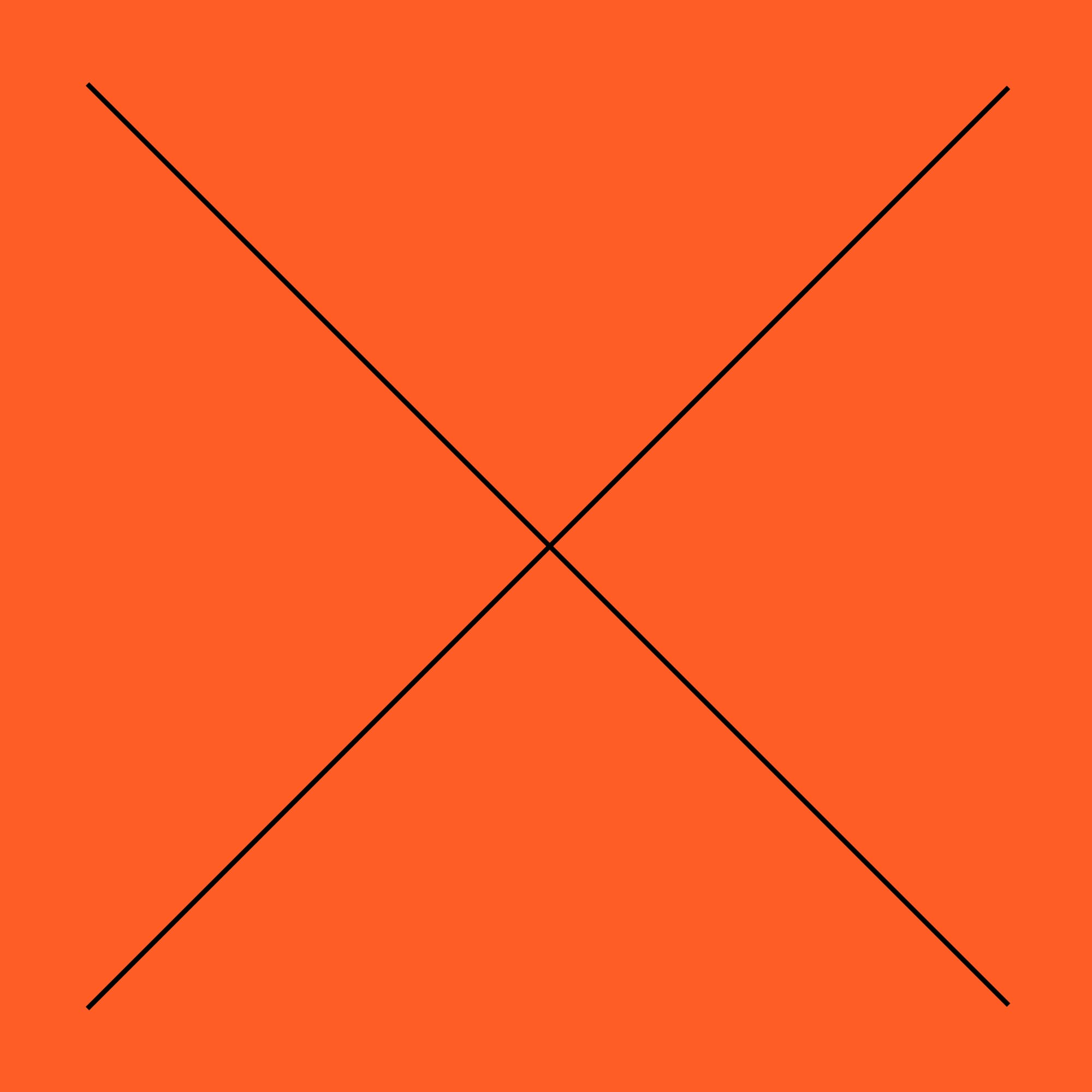 Black diagonal X symbol on a bright orange background