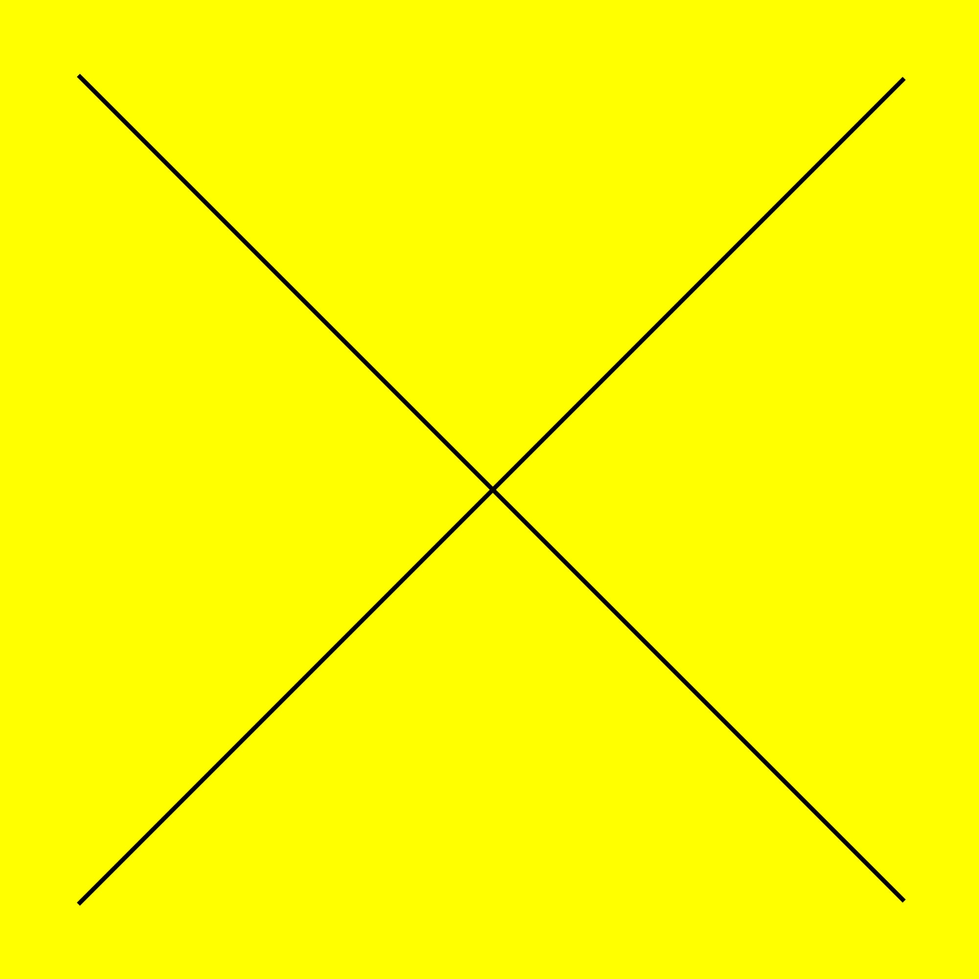 Black diagonal X symbol on a bright yellow background